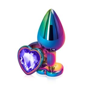 Анальная пробка цветной металл с фиолетовым кристаллом сердце, S 