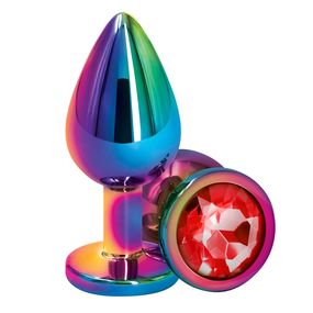 Анальная пробка цветной металл с красным кристаллом, L 