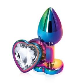 Анальная пробка цветной металл с белым кристаллом сердце, M 