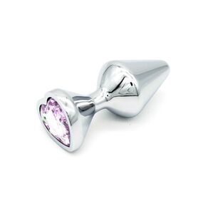 Анальная пробка серебряная на удлиненной ножке со светло-розовым кристаллом, Цвет: Серебряный/Розовый 