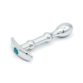 Анальный стимулятор серебряный с голубым кристаллом, S, Цвет: Серебряный/Голубой 