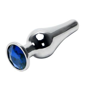 Анальная пробка танго серебрянный металл с синим кристаллом, M, Цвет: Серебряный/Синий 