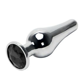 Анальная пробка танго серебрянный металл с чёрным кристаллом, L, Цвет: Серебряный/Чёрный 