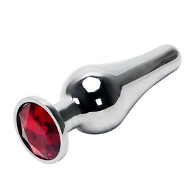 Анальная пробка танго серебрянный металл с красным кристаллом, L, Цвет: Серебряный/Красный 