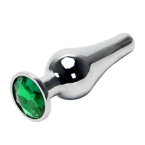 Анальная пробка танго серебрянный металл с зелёным кристаллом, M, Цвет: Серебряный/Зеленый 