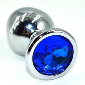 Анальная пробка серебро с синим кристаллом, M 