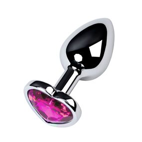Анальная пробка серебряный металл с розовым кристаллом сердце, S, Цвет: Серебряный/Розовый 