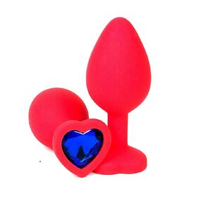 Уценка. Анальная пробка с синим кристаллом сердце, L 