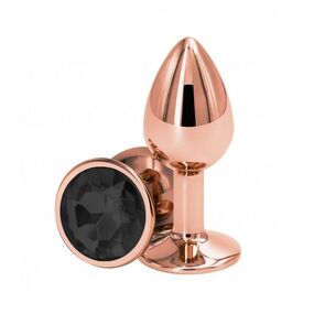 Анальная пробка розовое золото с черным кристаллом, S, Цвет: Золотой/Чёрный 