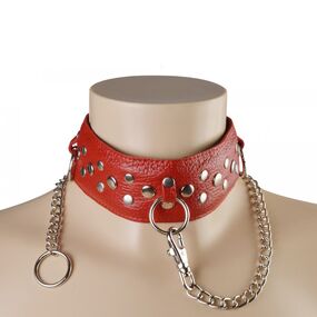 Ошейник с заклёпками, кожа, Цвет: Красный 