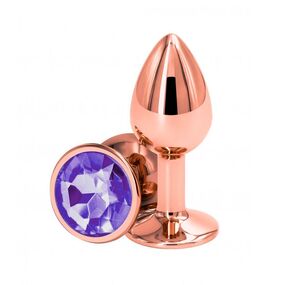 Анальная пробка розовое золото с фиолетовым кристаллом, S, Цвет: Золотой/Фиолетовый 