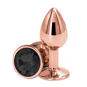 Уценка. Анальная пробка розовое золото с чёрным кристаллом, M 