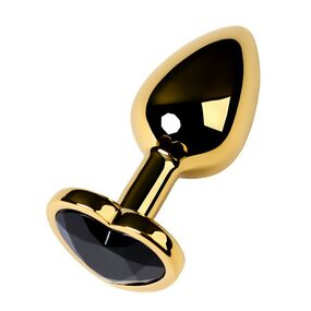 Анальная пробка золотой металл с черным кристаллом сердце, S, Цвет: Золотой/Чёрный 