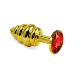 Анальная рельефная пробка с красным кристаллом, L, Цвет: Золотой/Красный 