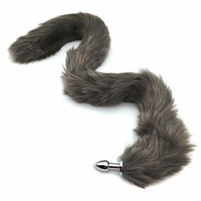 Анальная пробка металл с длинным серым хвостом, M, Цвет: Серый 