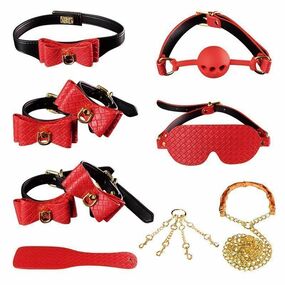 БДСМ-набор из красной и чёрной кожи, 8 предметов 