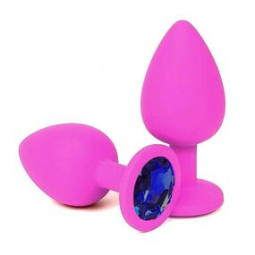 Анальная пробка розовый силикон с синим кристаллом, L, Цвет: Розовый/Синий 