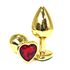 Анальная пробка золотой металл с красным кристаллом сердце, М, Цвет: Золотой/Красный 